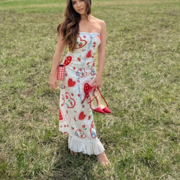 🍋**1 XS Left!!**For Love and Lemons Daisy Mae Strapless Midi Dress - Picture 1 of 16